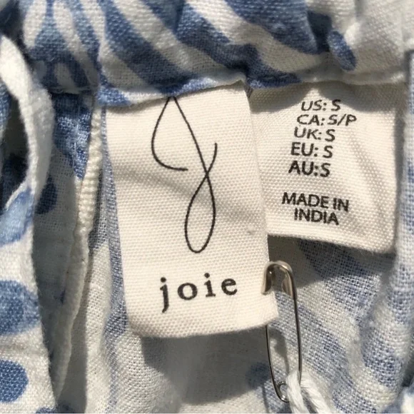 SMALL NEW Joie Blue Leaf Print Linen Viscose Rayon Blend Maxi Sundress S w/pocke